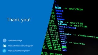 Thank you!
@Alberthoitingh
https://linkedin.com/in/appieh
https://alberthoitingh.com
 