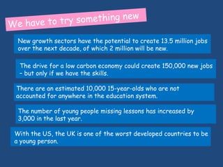 We have to try something new<br />New growth sectors have the potential to create 13.5 million jobs over the next decade, ...