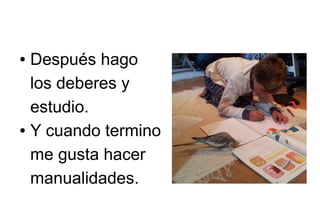 Después hago
los deberes y
estudio.
● Y cuando termino
me gusta hacer
manualidades.
●

 