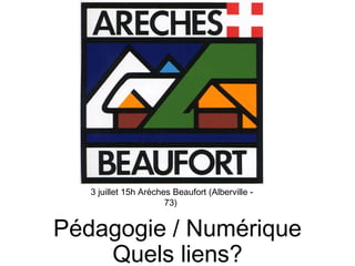 3 juillet 15h Arèches Beaufort (Alberville -
73)
Pédagogie / Numérique
Quels liens?
 