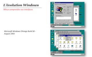 L’évolution Windows
Mieux comprendre nos interfaces




Microsoft Windows Chicago Build 58 -
August 1993
 