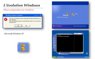 L’évolution Windows
Mieux comprendre nos interfaces




Microsoft Windows XP
 