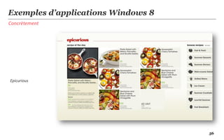 Exemples d’applications Windows 8
Concrètement




Epicurious




                                    56
 
