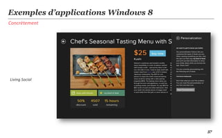 Exemples d’applications Windows 8
Concrètement




Living Social




                                    57
 