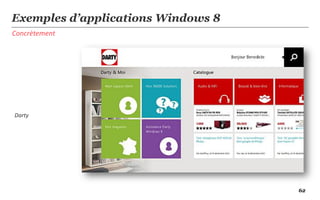 Exemples d’applications Windows 8
Concrètement




Darty




                                    62
 