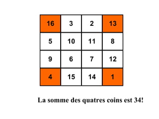 La somme des quatres coins est  34! 