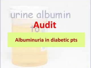 Albuminuria in diabetic pts
Audit
 