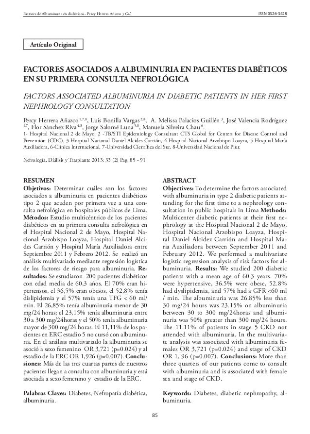 Albuminuria en pacientes diabeticos en Lima Albuminuria en pacientes diabeticos en Lima