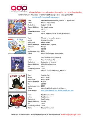 Liste d'albums coups de coeur pour le préscolaire et le 1er cycle du ...