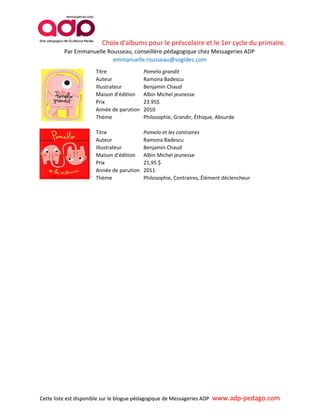 Liste d'albums coups de coeur pour le préscolaire et le 1er cycle du ...