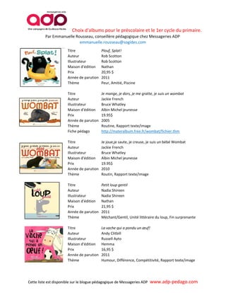 Liste d'albums coups de coeur pour le préscolaire et le 1er cycle du ...