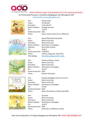 Liste d'albums coups de coeur pour le préscolaire et le 1er cycle du ...