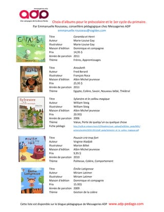 Liste d'albums coups de coeur pour le préscolaire et le 1er cycle du ...