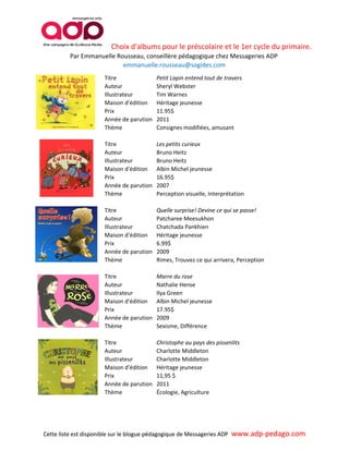Liste d'albums coups de coeur pour le préscolaire et le 1er cycle du ...