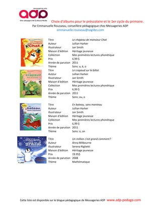 Liste d'albums coups de coeur pour le préscolaire et le 1er cycle du ...