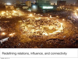 Redeﬁning relations, inﬂuence, and connectivity
Tuesday, June 12, 12
 