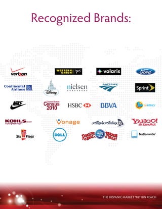 THE HISPANIC MARKET WITHIN REACH
Recognized Brands:
 