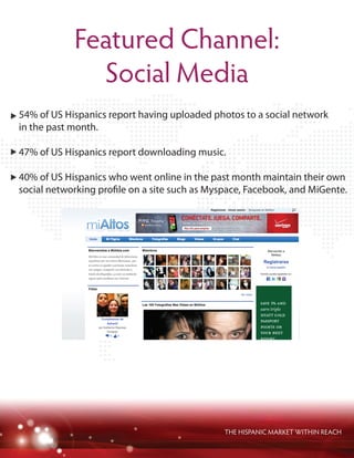 THE HISPANIC MARKET WITHIN REACH
Featured Channel:
Social Media
54% of US Hispanics report having uploaded photos to a soc...