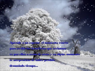 Aprende a no esperar el momento exactoAprende a no esperar el momento exacto
para recibirlos beneficios que reclamas:para recibirlos beneficios que reclamas:
ve porellos o serán de otros y en algúnve porellos o serán de otros y en algún mmomentoomento
te arrepentirás de haberperdidote arrepentirás de haberperdido
demasiado tiempo...demasiado tiempo...
 