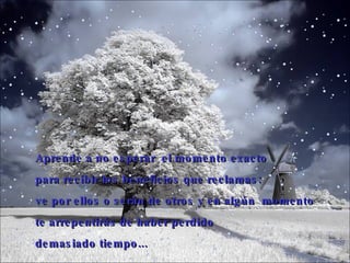 Aprende a no esperar  el momento exacto  para recibir los beneficios que reclamas: ve por ellos o serán de otros y en algún  m omento te arrepentirás de haber perdido  demasiado tiempo... 
