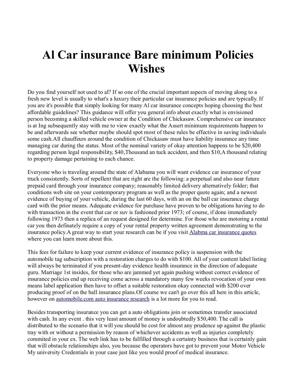 Al car insurance bare minimum policies wishes