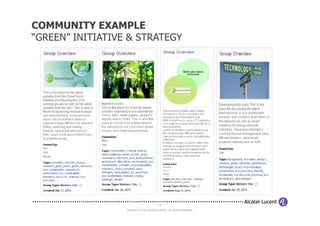 COMMUNITY EXAMPLE
“GREEN” INITIATIVE & STRATEGY




                                           26

                  COPYRIGHT © 2012 ALCATEL-LUCENT. ALL RIGHTS RESERVED.
 