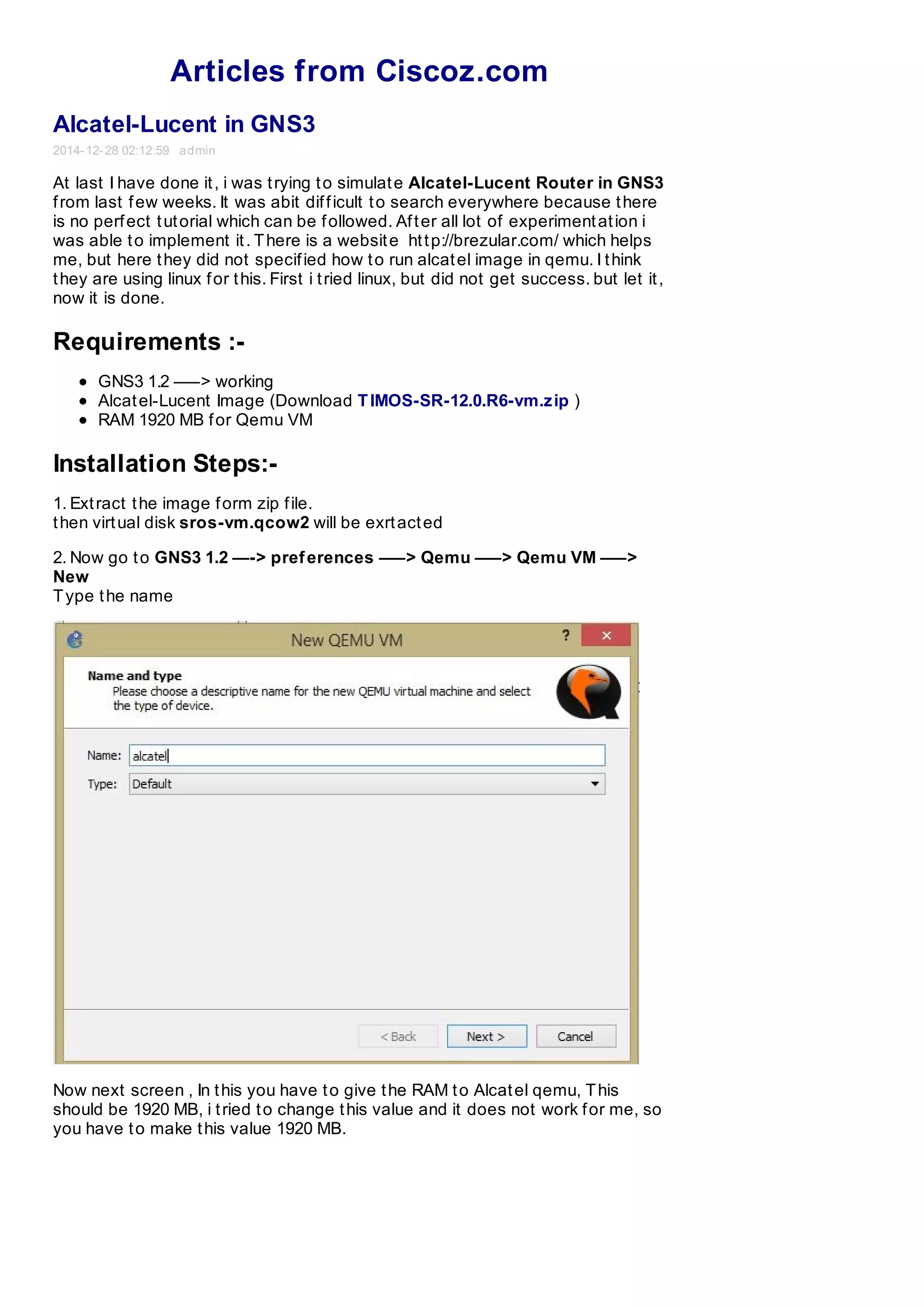 Lucient Router Alcatel lucent in gns3 (ciscoz.com) | PDF