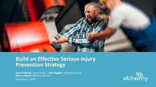 Build an Effective Serious-injury
Prevention Strategy
December 7, 2016
Dave Brubaker, Dawn Foods | Jodi Haggith, Bonduelle Group
Marcus Sparks, Alchemy Systems
 