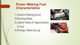 Power Making Fuel
Characteristics
1.Octane Rating [MON]
2.Burning Rate
3.Latent Heat of Vaporization
[kJ/kg]
4.Energy Value [MJ/kg]
800-597-9747 www.iqlearningsystems.com
 