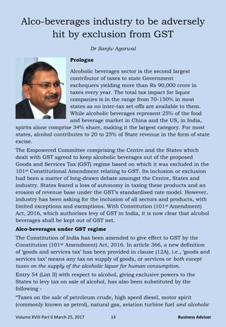 Alco-beverages industry to be adversely hit by exclusion from GST - Dr ...