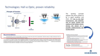 The working principle
requires the prism surface to
be in good condition and
clean, and due to the high
temperatures and foaming,
and oil aging, fouling and
scaling on the surface occurs,
driving the device to a
possible malfunctioning due
to false alarms
Technologies: Hall vs Optic, proven reliability
 