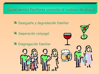 Consecuencias familiares asociadas al consumo de alcohol    Desajuste y degradación familiar    Separación conyugal    Disgregación familiar 