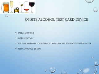 Alcohol and its types, the tests associated with it and the clinical ...