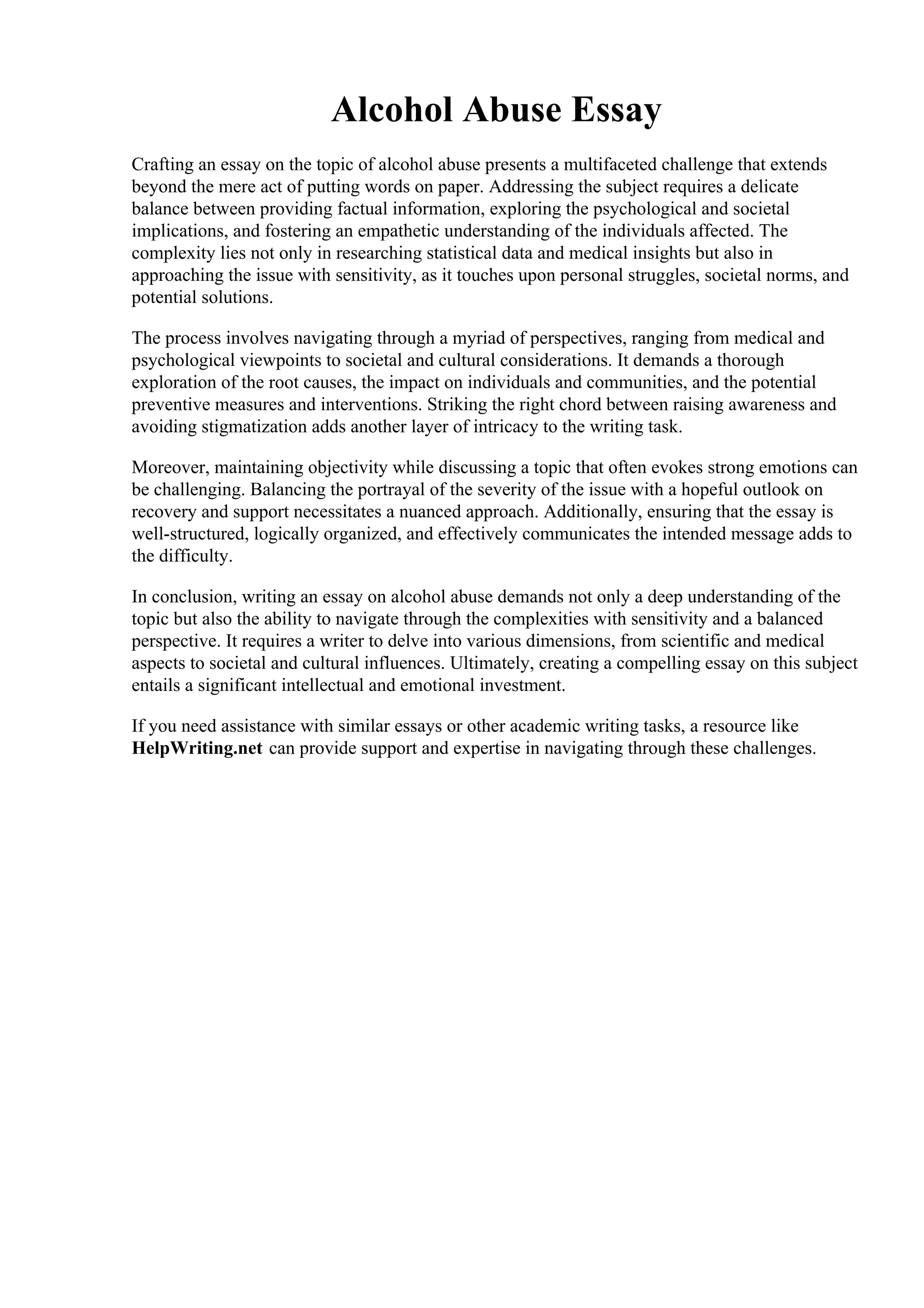 Alcohol Abuse Essay PDF