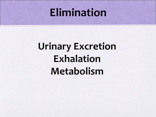 Urinary Excretion
Exhalation
Metabolism
Elimination
 