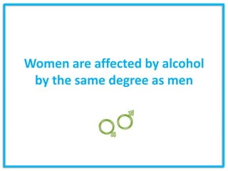 Women are affected by alcohol
 by the same degree as men
 