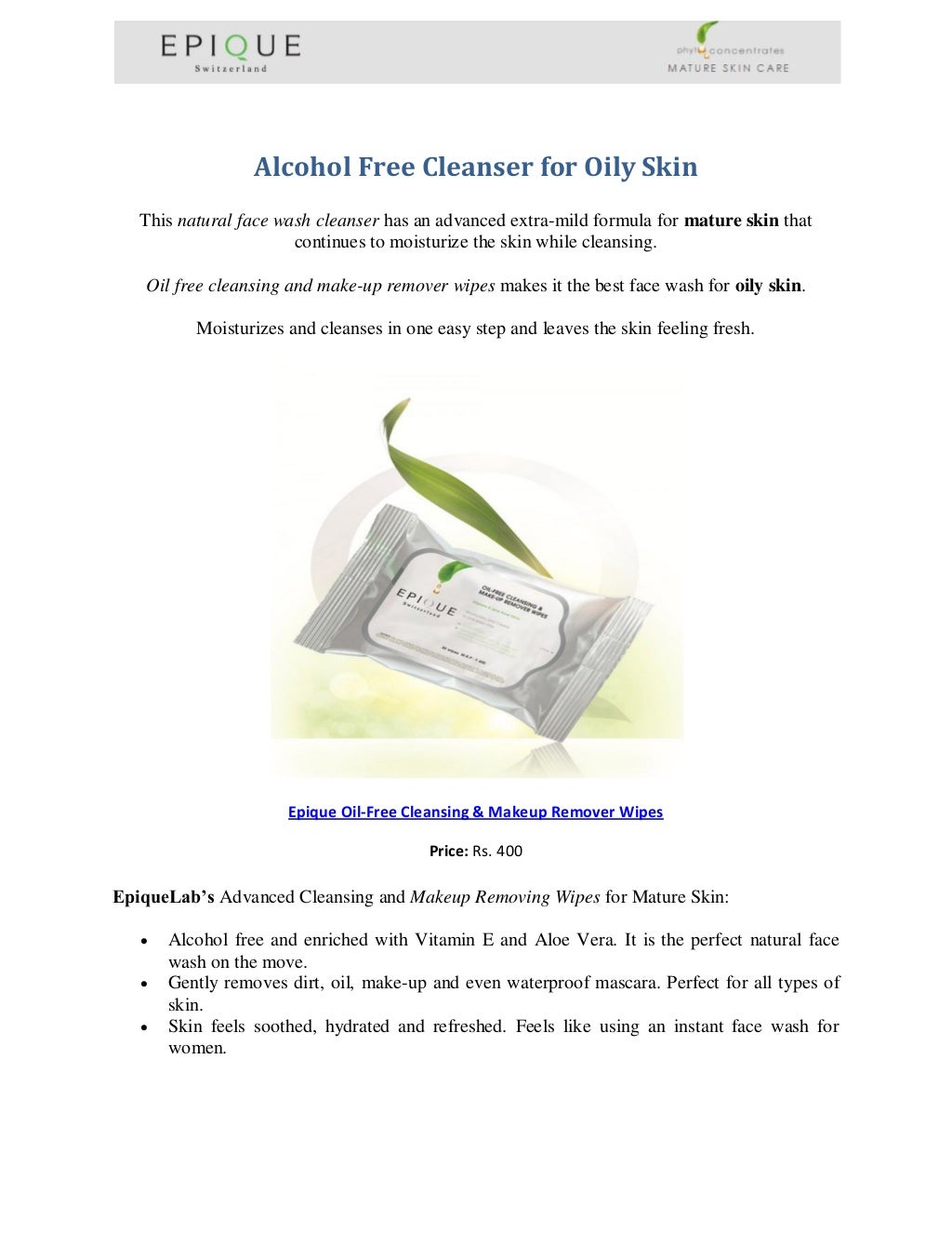 Alcohol Free Cleanser for Oily Skin via Epique