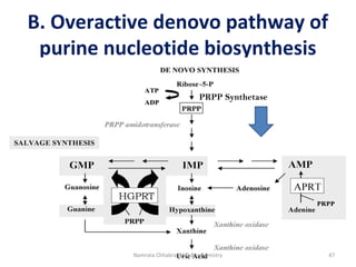 B. Overactive denovo pathway of
purine nucleotide biosynthesis
PRPP Synthetase
47Namrata Chhabra, M.D.Biochemistry
 