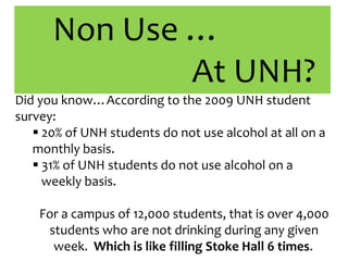 Non Use … 				At UNH? Did you know…According to the 2009 UNH student survey: ,[object Object]
