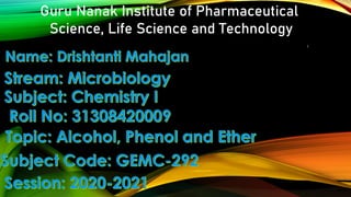 Guru Nanak Institute of Pharmaceutical
Science, Life Science and Technology
1
 