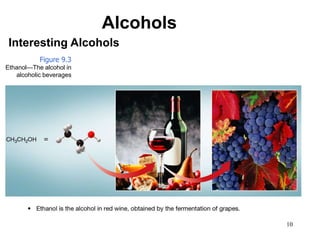 10
Alcohols
Interesting Alcohols
Figure 9.3
Ethanol—The alcohol in
alcoholic beverages
 