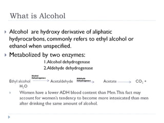 What is Alcohol




     Alcohol
     Dehydrogenase   Aldehyde
                     Dehydrogenase
 
