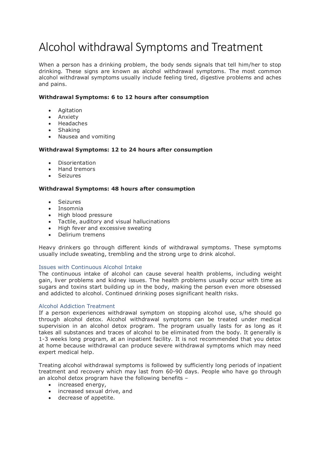 Alcohol withdrawal Symptoms and Treatment