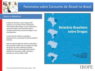 Sobre o Relatório
Panorama sobre Consumo de Álcool no Brasil
O Relatório Brasileiro sobre Drogas 2010
constitui-se na prim...