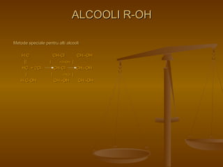 AALLCCOOOOLLII RR--OOHH 
Metode ssppeecciiaallee ppeennttrruu aallttii aallccoooollii 
HH22CC CCHH--CCll CCHH22--OOHH 
|||| || ++22HHOOHH || 
HHCC ++ 22CCll22 CCHH--CCll CCHH22--OOHH 
|| || --22HHCCll || 
HH22CC--OOHH CCHH22--OOHH CCHH22--OOHH 
 