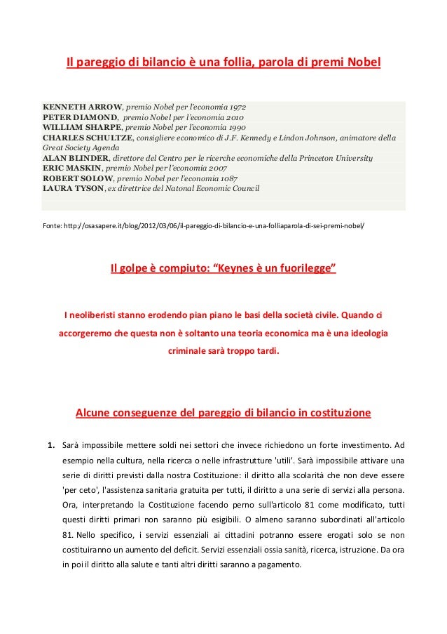 Alcune conseguenze del pareggio di bilancio in costituzione