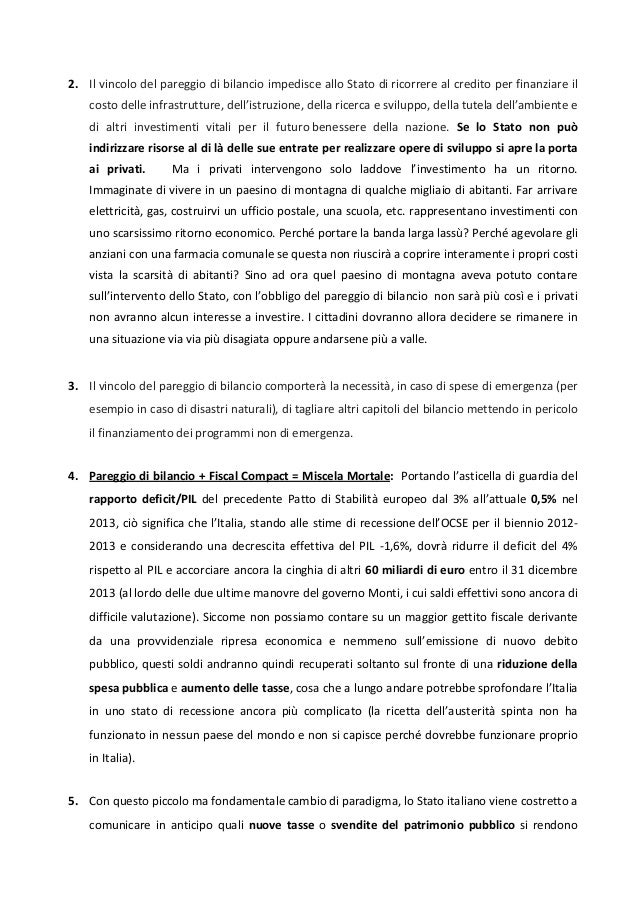Alcune conseguenze del pareggio di bilancio in costituzione