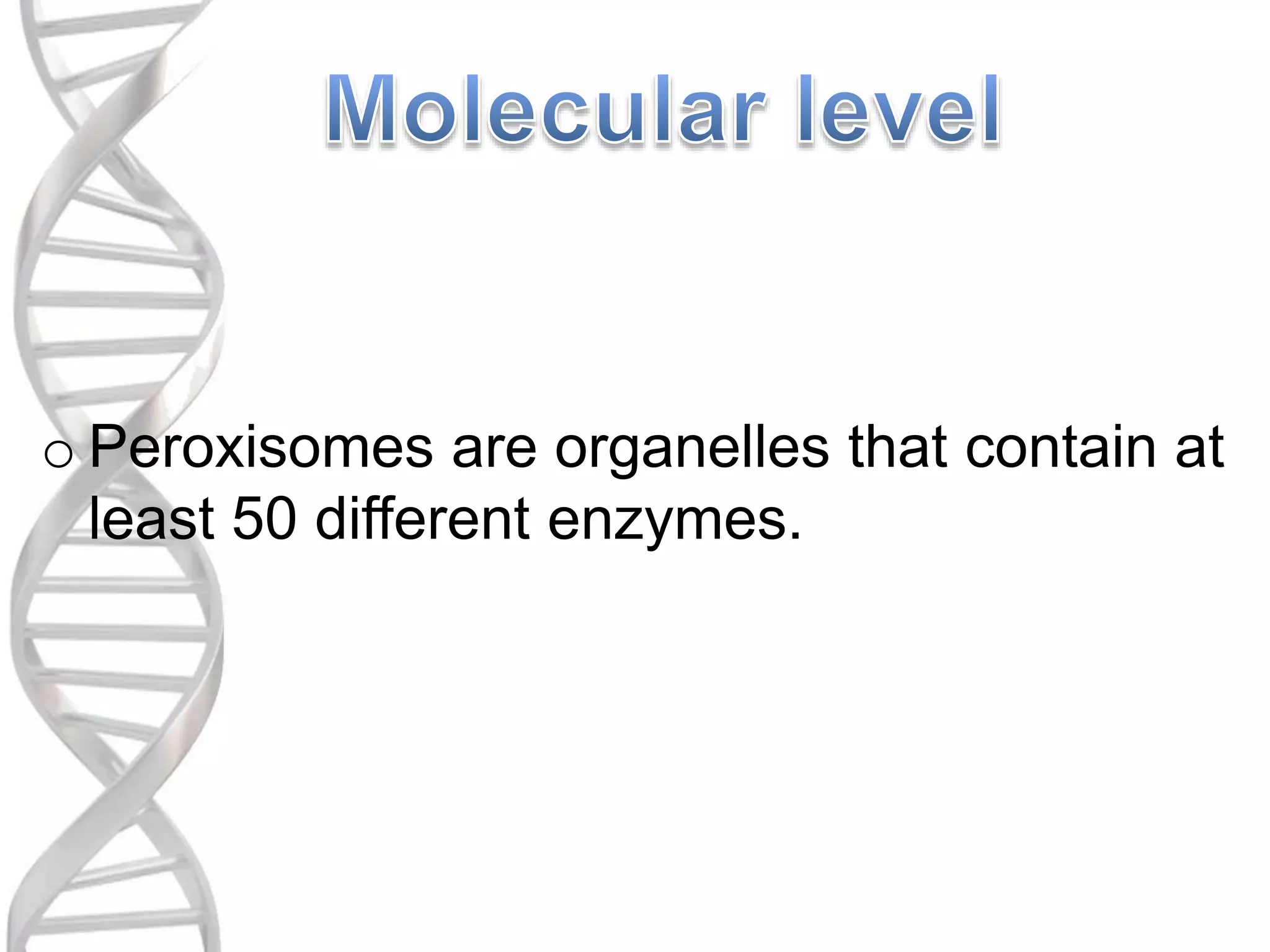 o Peroxisomes are organelles that contain at
least 50 different enzymes.
 