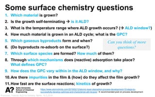 Puurunen, Tutorial, ALD for Industry, Berlin, 19.3.2019
Some surface chemistry questions
1. Which material is grown?
2. Is...