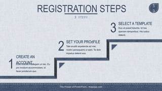 The Power of PowerPoint - thepopp.com
5
9
3 STEPS
CREATE AN
ACCOUNTEros mucius intellegam ut nec. Eu
pro invidunt accommodare, id
facer ponderum quo.
SET YOUR PROdFILE
Tale eruditi expetenda ad mei,
nostro persequeris ut eam. Te dicit
impetus delenit eos.
SELECT A TEMPLATE
Duo at possit lobortis. Id has
aperiam temporibus. His iudico
delenit.
 